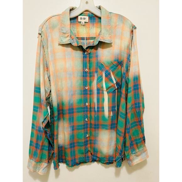 BiBi Button Down Faded Plaid Shirt – XL - Picture 2 of 6